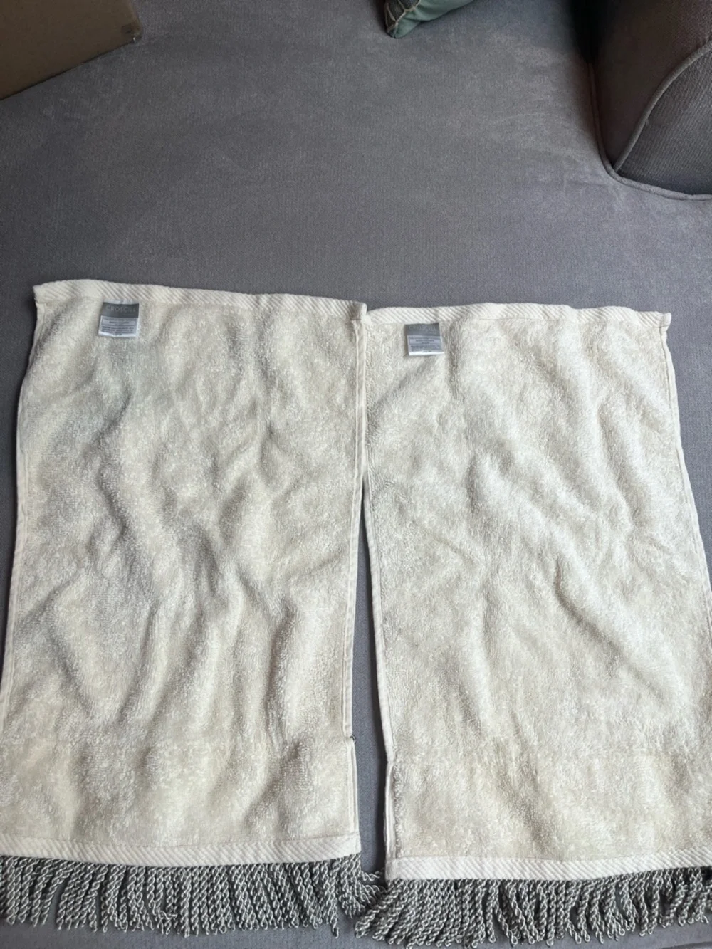 Croscill Pair of Elegant Cream and Gray Decorative Hand Towels